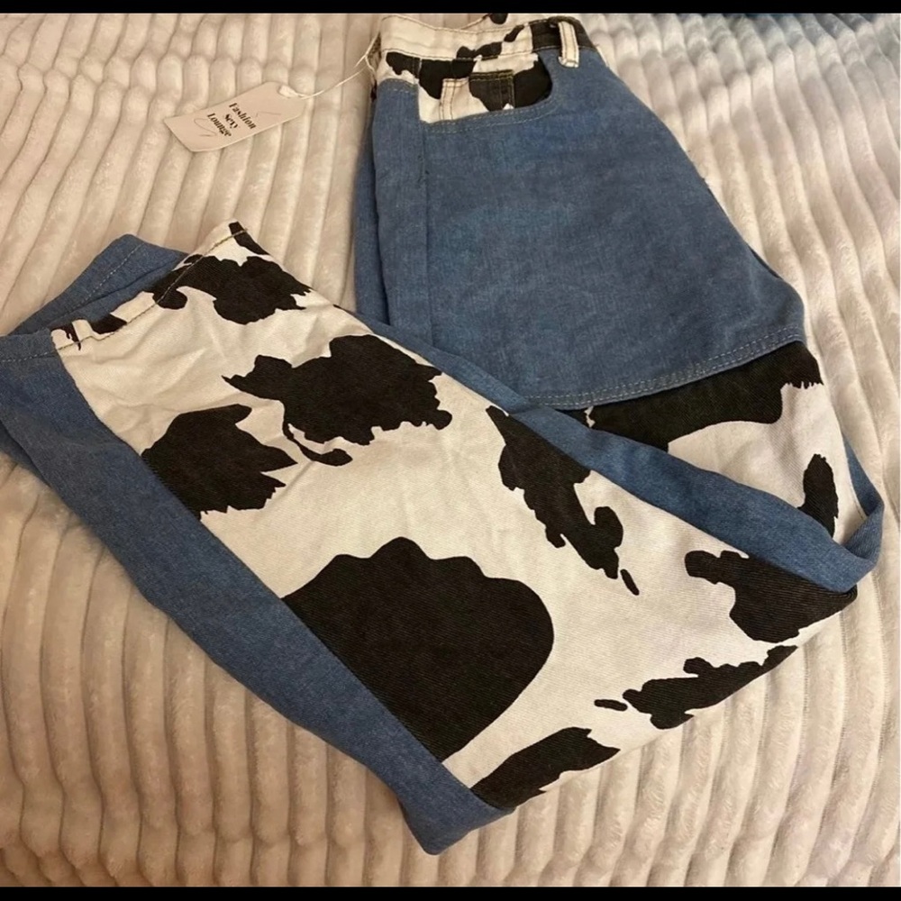 Cow print jeans